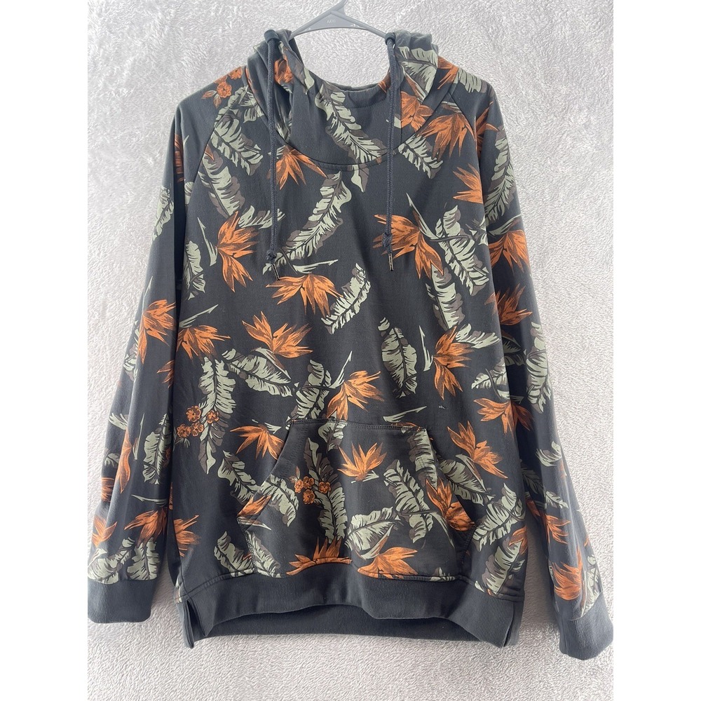Huntington BC Sweatshirt Mens Size L Hoodie Floral Palms Gray